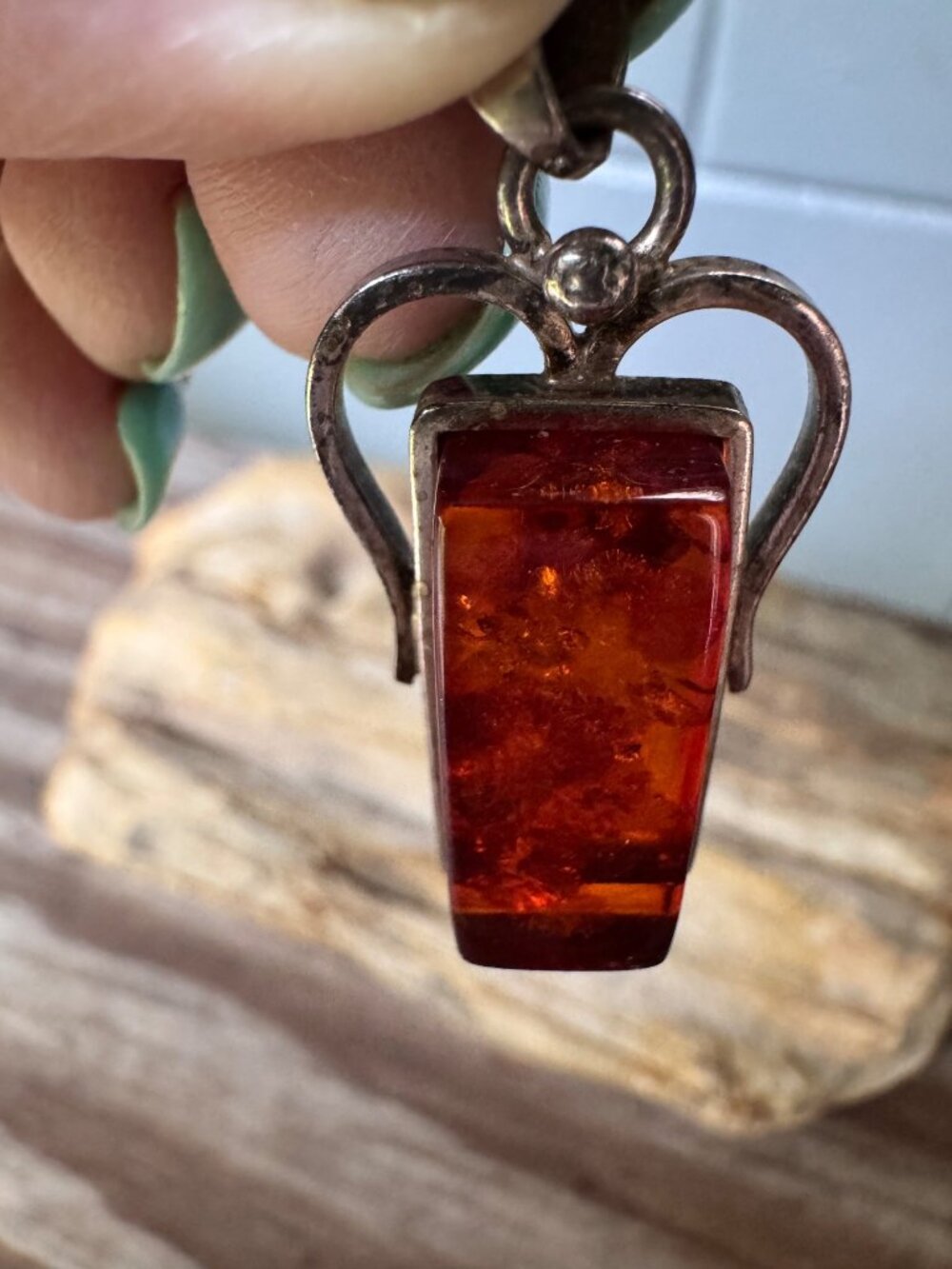 Amber Pendant Sterling Silver 925 Angel Wing Design 6.15g 1.5” - Picture 2 of 5